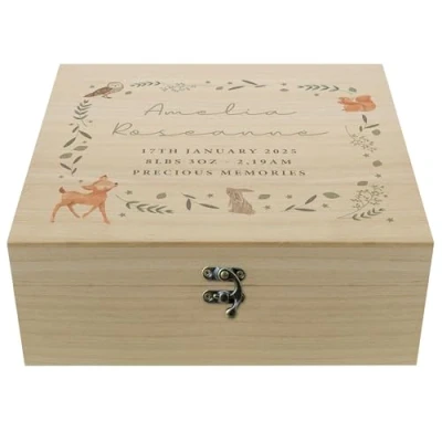 Image of CalEli Gifts Personalised Woodland Animal Large Wooden Keepsake Box