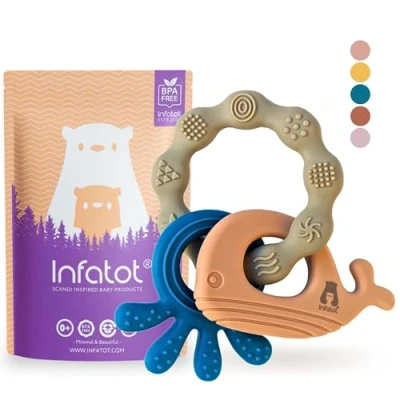 Image of Infatot® Teething Toys for Baby MultiTexture Teethers 0 6 Months, Essentials Newborn Shower Gifts, Silicone Babies Months Cobalt