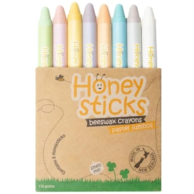 Image of Honeysticks 100% Pure Beeswax Crayons (8 Pack) Pastel Coloured Jumbo for Toddlers, Kids Non Toxic, Food Grade Colours, Sustainably Made in New Zealand Large Size Easy to Hold and Use