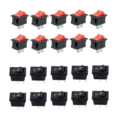 Image of CESFONJER Mini Boat Switch, 2 Position Rocker Switch Kit, Car Dash Dashboard Truck RV ATV Home Ship Button AC 125V/10A 250V/6A (Red 10P Black 10P) Pack of 20