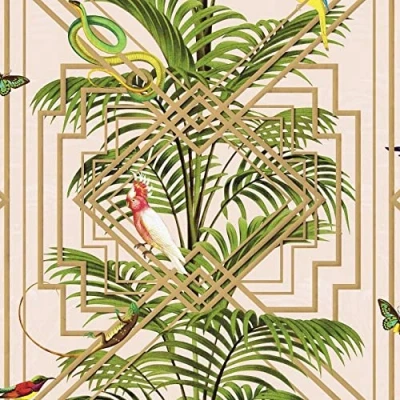 Image of Holden Decor Glasshouse Congo Pink Wallpaper 90200 Tropical Plam Birds Snake