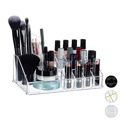 Image of Relaxdays Cosmetic Organiser, Makeup Kit for Lipstick, Nail Polish, Acrylic Jewellery Stand, Transparent