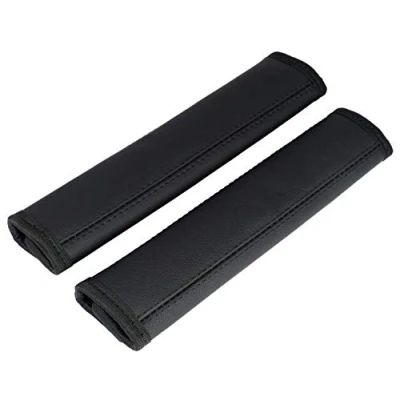 Image of L&amp;P Car Design GmbH A093 Pack of 2 Belt Pads, Shoulder Genuine Leather, Straps, Black (2 with Stitching)