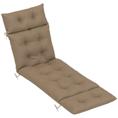 Image of Outsunny Sun Lounger Cushion Only, 190x56x10cm Garden Lounge Chair Cushion, UPF20+ 220gsm Fabric, Thick Sunbed Replacement with 6 Ties, Khaki