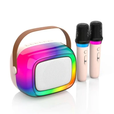 Image of Karaoke Machine with 2 Wireless Microphone, Mini Portable Bluetooth Speaker Colorful Lights for Kids and Adults, Gifts Toys Girls Boys 4, 5, 6, 7, 8, 9, 10 +Year Old Birthday Party Family