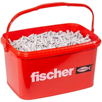 Image of fischer 508027 UX 6 x 35 R in a Practical, Universal Nylon Dowel with Rim for All Building Materials, 2,500 Pieces Storage Bucket, Standard