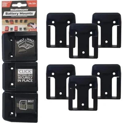 Image of StealthMounts Battery Mounts Cordless Holders Compatible with Ozito/Einhell 18v Power Tools 6 Pack Made in The UK
