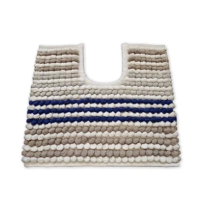 Image of Allure Striped Chunky Bobble Toilet Mat 50 x 50cm Thick, Hand Woven, Super Soft Pedestal (Navy)
