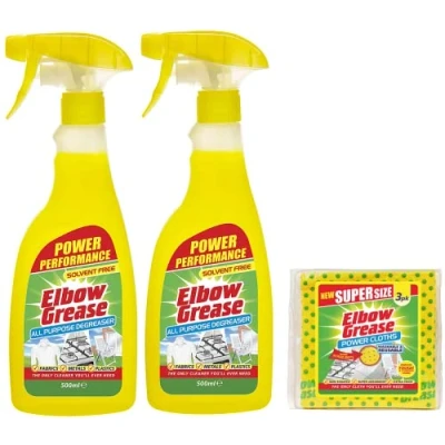 Image of 2X Elbow Grease All purpose Degreaser Spray 500 ml Effective Cleaner Formula for Kitchen, Fabric, and Metallic Surfaces with 1 Pack of Power Cloth