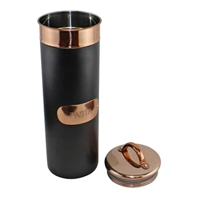 Image of Black And Copper Kitchen Pasta Storage Canister Tin Gorgeous Metal Spaghetti Jar