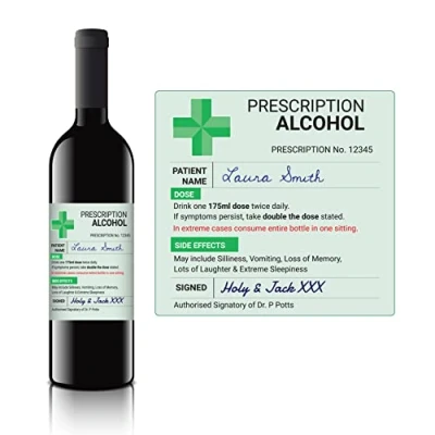 Image of Prescription Novelty Wine Label Xmas Gift Idea Present for Him Husband Boyfriend Dad Men Uncle Rude Old Age Oldi Birthday Christmas Prank Fun Funny April Fools