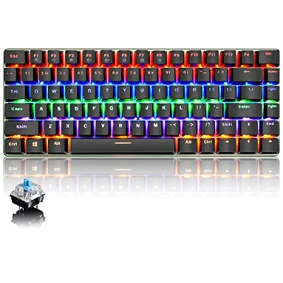 Image of Mechanical Keyboard, USB Cable Wired Gaming Rainbow LED Backlit, 82 Keys Anti Ghosting Compact Ergonomic Computer Keypad, Comfortable Durable and Quick Responsive(Blue Switches, Black)