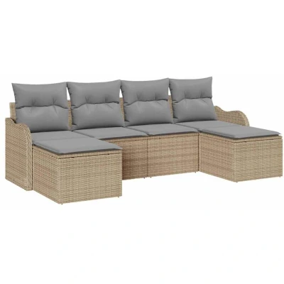 Image of vidaXL 6 Piece Garden Sofa Set with Cushions Beige Poly Rattan