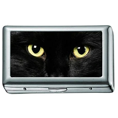 Image of Black Cats Animals Cigarette Case/Box Business Card Holder Stainless Steel Case Silver Metal Wallet Protection