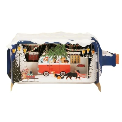 Image of Message in A Bottle Dogs Campervan Pop Up Christmas Greeting Card XMIB097