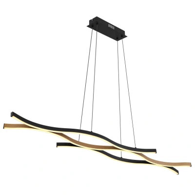 Image of Geronimo Pendant Ceiling Light Matt Black, Wood Effect 3x LED 3000K