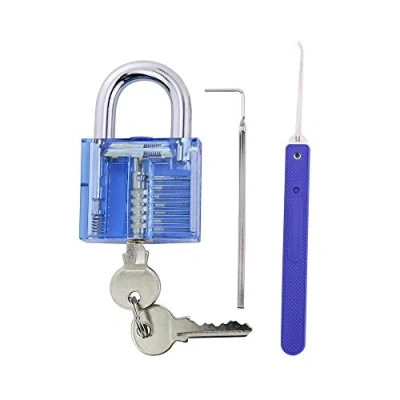 Image of Loboo Idea Visible Keyed Padlock and 2 Pieces Professional Dual Gauge Stainless Steel Picks, Pocket Multitool Locksmith Lockpicking Tool Kit for Lockpick Beginners