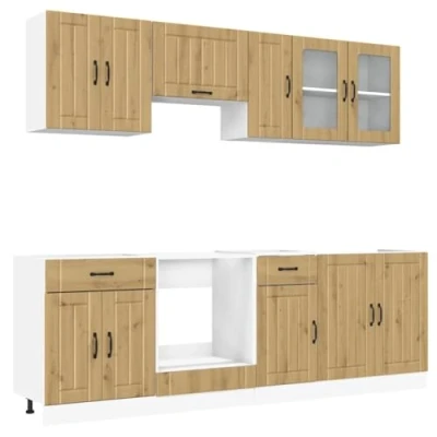 Image of vidaXL 8 piece kitchen cabinet set oak finish w/ample storage &amp; adjustable feet engineered wood design for modern kitchens