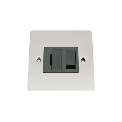 Image of Fused Switch Satin Matt Chrome Flat Black Insert Plastic 13 Amp Switched Spur Unit