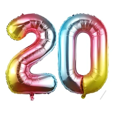 Image of Number Balloons 20,Rainbow 20 Balloon 40 Inch Giant Helium Foil for Boys Girls 20th Birthday Party Decor Anniversary Decorations Supplies