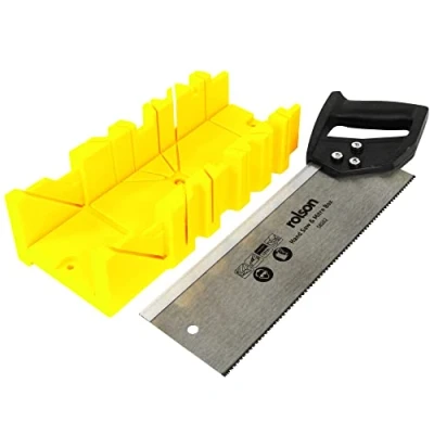 Image of Rolson Tenon Saw, 300mm Blade, 12TPI, Soft Grip Handle &amp; Plastic Mitre Box with Angle Cuts Slots