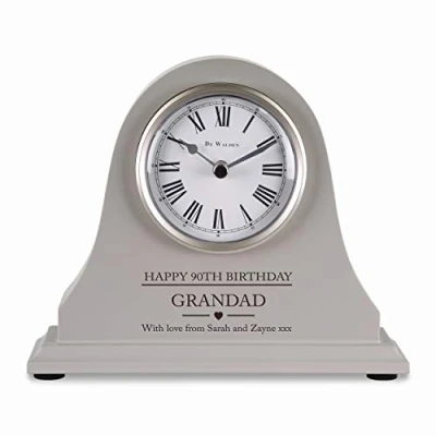 Image of De Walden Grandad&#039;s 90th Birthday Engraved Grey Mantel Clock Granddad Gifts