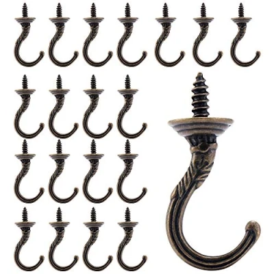 Image of Fippy 20PCS Vintage Screw in Hooks Antique Carving Cup Hook Small Wall Ceiling for Garden Home Office Kitchen Bedroom