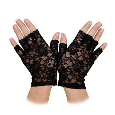 Image of Wicked Costumes Ladies Black Lace Fingerless Gloves Fancy Dress Accessory