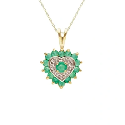Image of Ivy Gems 9ct Yellow Gold Emerald &amp; 0.015ct Diamond Heart Pendant with 46cm Chain
