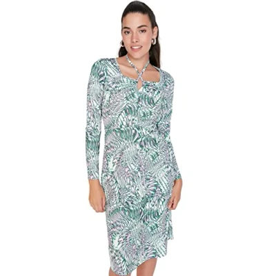 Image of Trendyol Women Midi A line Regular Knit Dress Green
