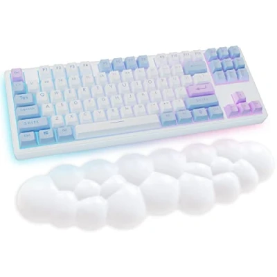 Image of Cloud Wrist Rest Keyboard, White Palm with PU Leather Memory Foam Cute Keyboard for Support and Arm Rest, Desk Pad PC Gaming/Hand Cushion/Computer/Office