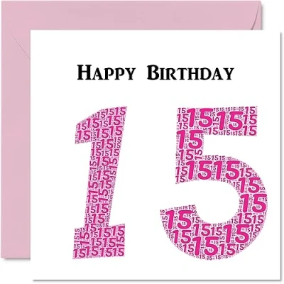 Image of Fun 15th Birthday Cards for Girls Shapecloud Happy Card Son Daughter Brother Sister Grandson Granddaughter Niece Nephew Cousin, 145mm x Greeting Cards,