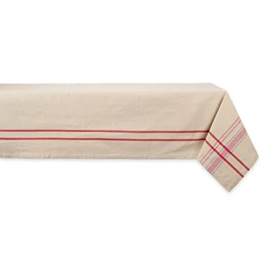 Image of DII French Stripe Tabletop Collection Farmhouse Style Dining Table Linen Tablecloth, 60x120, Taupe/Red