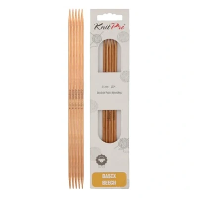 Image of KnitPro KP35115 Basix Birch: Knitting Pins: Sets of 5. Double Ended: 20cm x 3.50mm, Birchwood, Multi Colour, 3.5mm