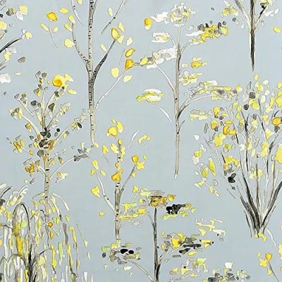 Image of Watercolour Tree Wallpaper Grey White Yellow Floral Flower