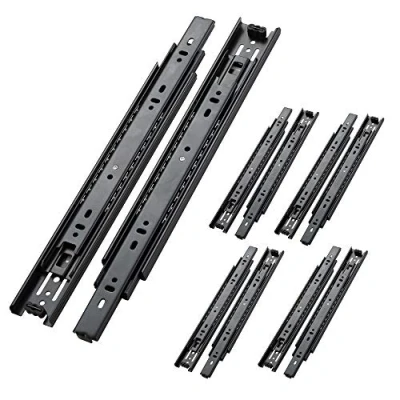 Image of AOLISHENG 5 Pair Drawer Runners Slides 350mm 45kg Load Capacity Heavy Duty Draw Sliders Full Extension Ball Bearing Kitchen Cabinet Black Replacement Rails Side Mount