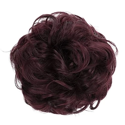Image of CAISHA Messy Scrunchie Bun Voluminous Wavy Hairpiece Heat resistant Synthetic Fibres Wine Red G20A