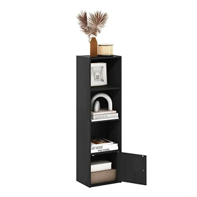 Image of Furinno Luder 4 Tier Shelf Bookcase with 1 Door Storage Cabinet, Blackwood