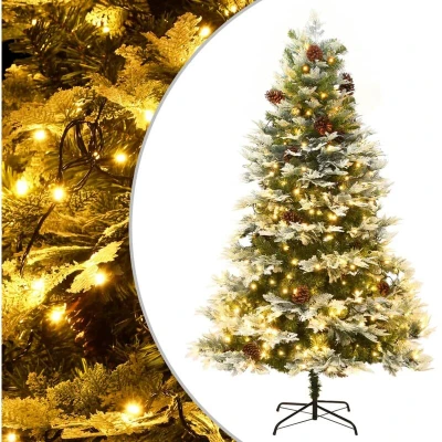 Image of vidaXL Pre lit Christmas Tree with Pine Cones Green 195 cm PVC&amp;PE