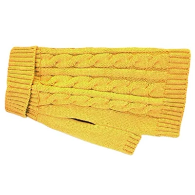 Image of Buster &amp; Beau Luxury Charlton Cable Knit Dog Jumper in Mustard Lightweight Turtle Neck Breathable Easy to Wear Warm Pet Puppy Outerwear Sweater M