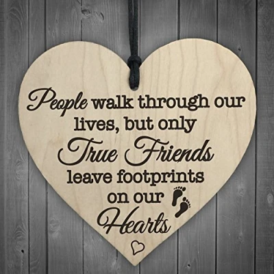 Image of RED OCEAN True Friends Leave Footprints On Our Hearts Wooden Hanging Heart Friend Plaque