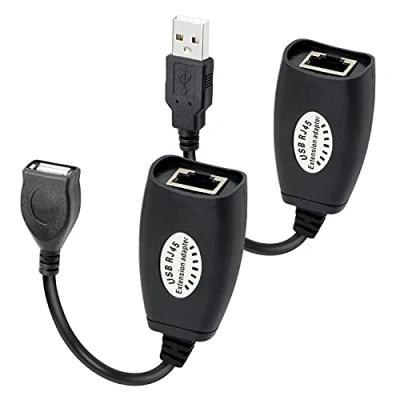 Image of GELRHONR 2Pack USB 2.0 to RJ45 Extension Cable Adapter,Over Cat5/Cat5e /Cat6 for Printer Mouse Keyboard Black