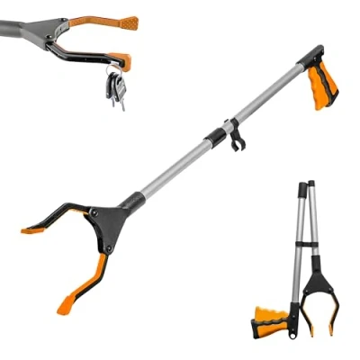Image of Crust Pro Litter Picker, 32&quot; Long Arm Foldable Grabbers for Disabled &amp; Adults, Heavy Duty Rubbish Picker with Embedded Magnet, Lightweight Rotating Jaws Grabber Stick Reaching Aids (Orange)