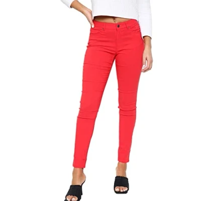 Image of MYT Womens Chino Trousers Ladies Skinny Fit Super Stretch Office Work Casual Chinos Red Size UK 14
