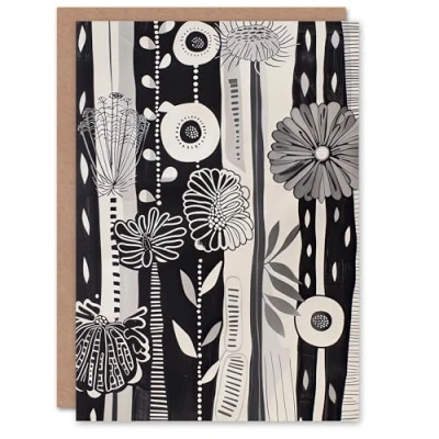 Image of Artery8 Greeting Card Black White Striped Wildflowers Artwork Floral Blank For Him Or Her Art Birthday