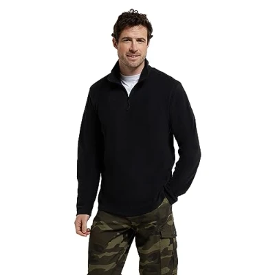 Image of Mountain Warehouse Camber II Mens Half Zip Fleece Microfleece Quick Dry Sweatshirt Everyday Wear Autumn Winter, Outdoors, Travelling &amp; Hiking Black 3XL