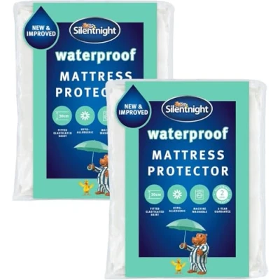 Image of Silentnight Waterproof Mattress Protector King with Deep 30cm Fitted Skirt and Soft Touch Quiet Rustle Free Cover Machine Washable Hypoallergenic 2 Pack
