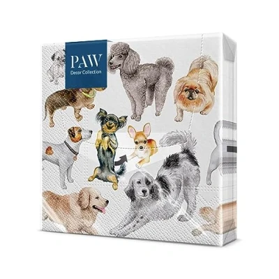 Image of PAW Napkins 3 Ply (33 x 33 cm) i 20 Pieces Perfect for Children&#039;s Birthdays, Parties, Communion and Celebrations Paper Colorful with Party Theme Dogs, Joy, Animals Dogs Happiness