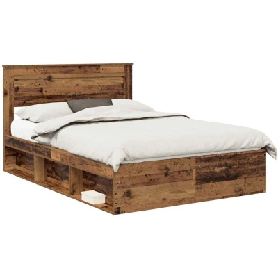 Image of vidaXL Bed Frame with Headboard Old Wood 140 x 190 cm Solid Pine