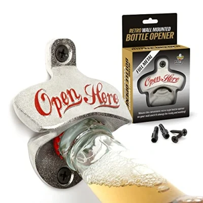 Image of CKB LTD IGGI Retro Wall Mounted Beer Bottle Opener Silver Vintage Heavy Duty Cast Iron Home Indoors Or Outdoors Bar